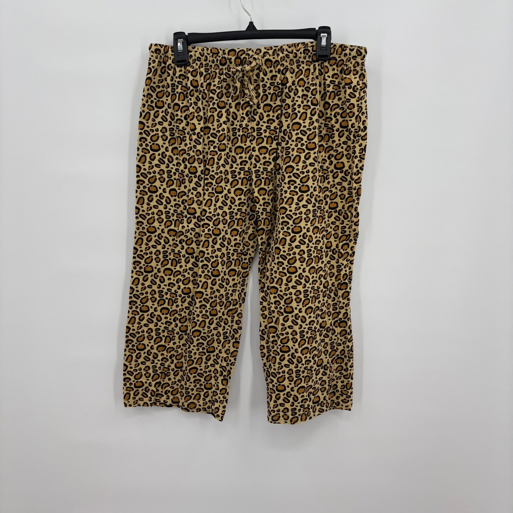 Just Love Womens XL Leopard Print Cotton Capri Pajama Pants Brown Loungewear